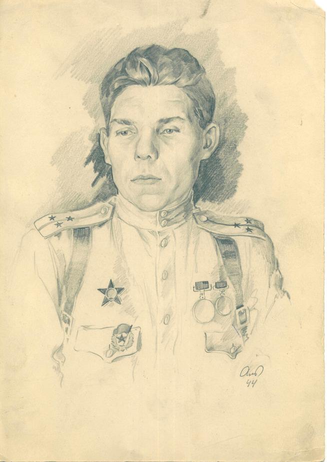 Фото №44978. Альменов Б.М.  Портрет старшего лейтенанта И.П.  Касимова. 1944 г. Бумага, карандаш.