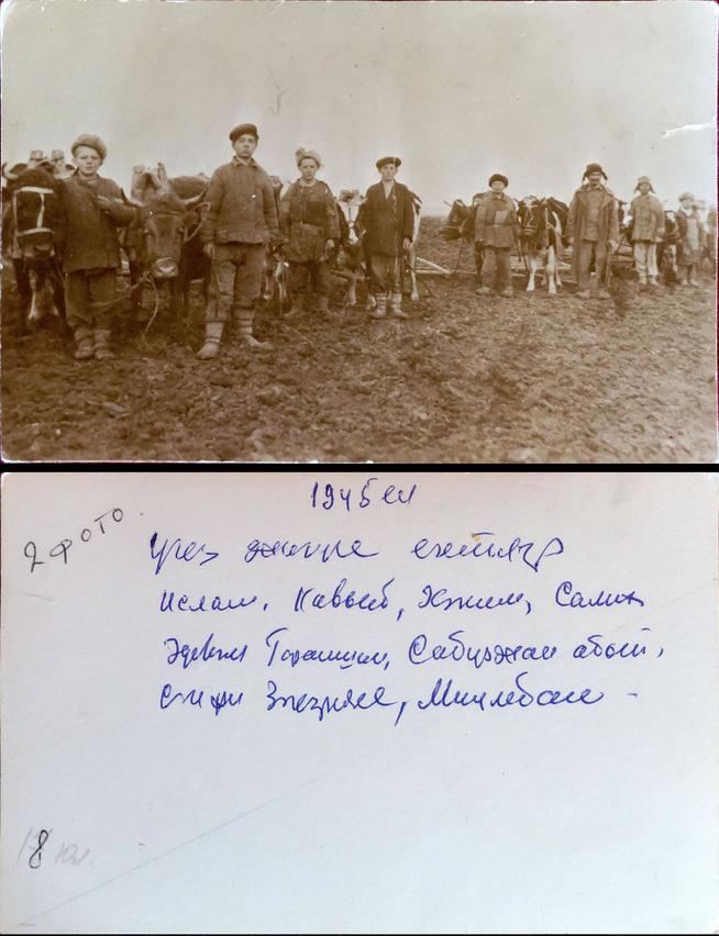 Фото. Колхозники на пахоте. 1945::Личный архив Галиева Файзи Ахметовича g2id4577